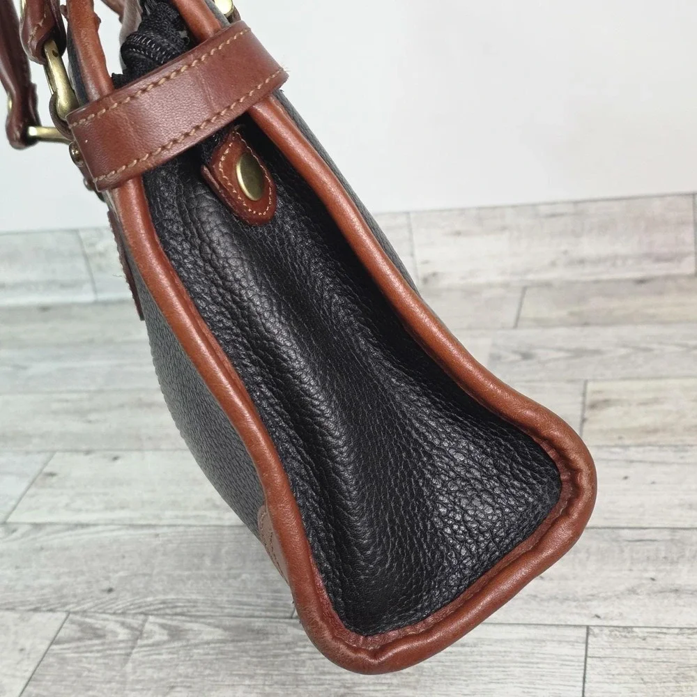 80s Vintage Liz Claiborne Genuine Leather Handbag Black Brown Trim Purse - Picture 4 of 13